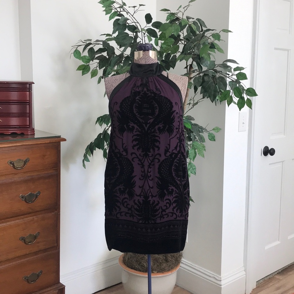 MAX STUDIO plum and black velvet halter dress